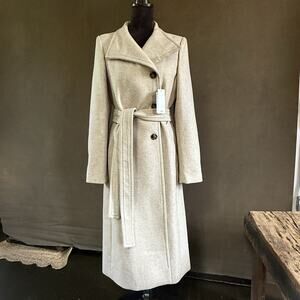 Mango “Sirenita” Manteco Wool-Blend Long Belted Coat M, NWT, Italian Fabric